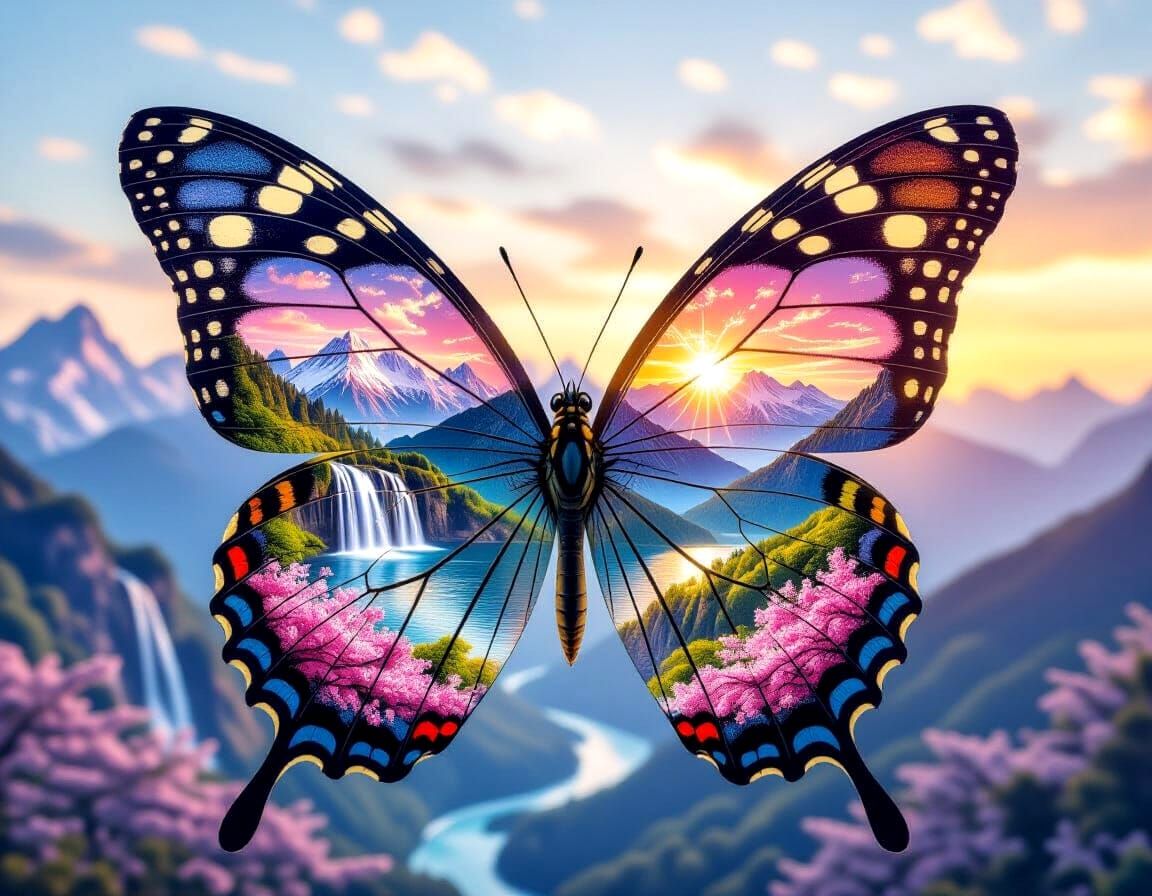 Butterfly Double Exposure with Landscapes Inside