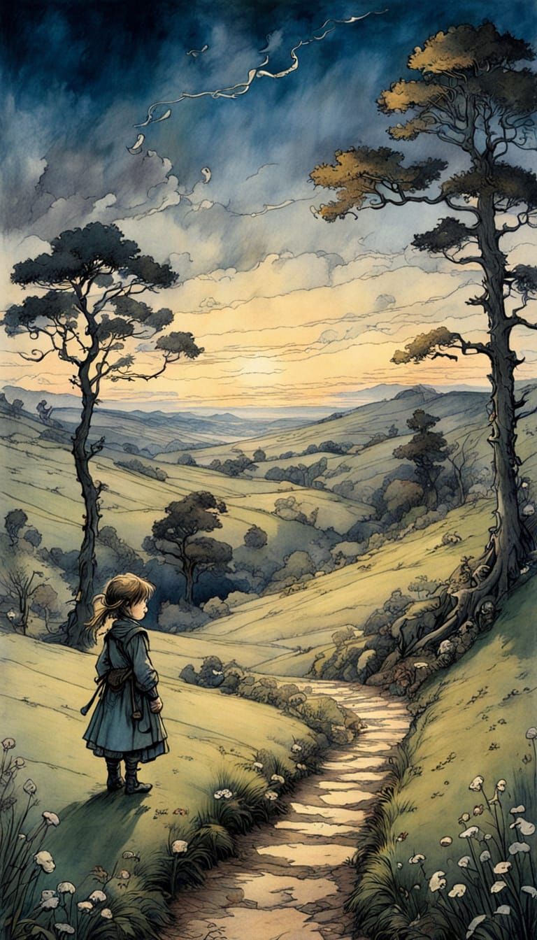 Classic Children's Book Illustration in Arthur Rackham Style