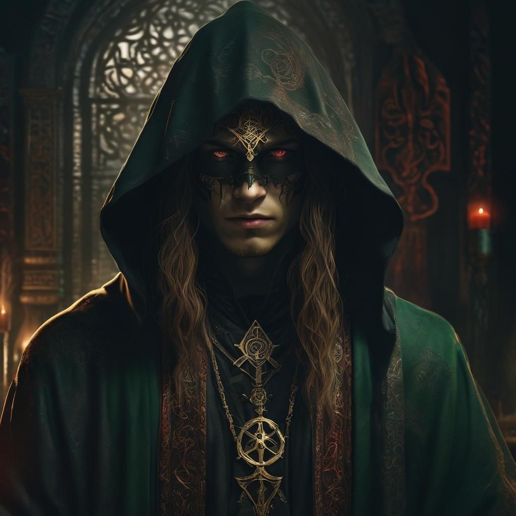 Dark Fantasy Portrait: Mysterious Necromancer in Warm Golden...