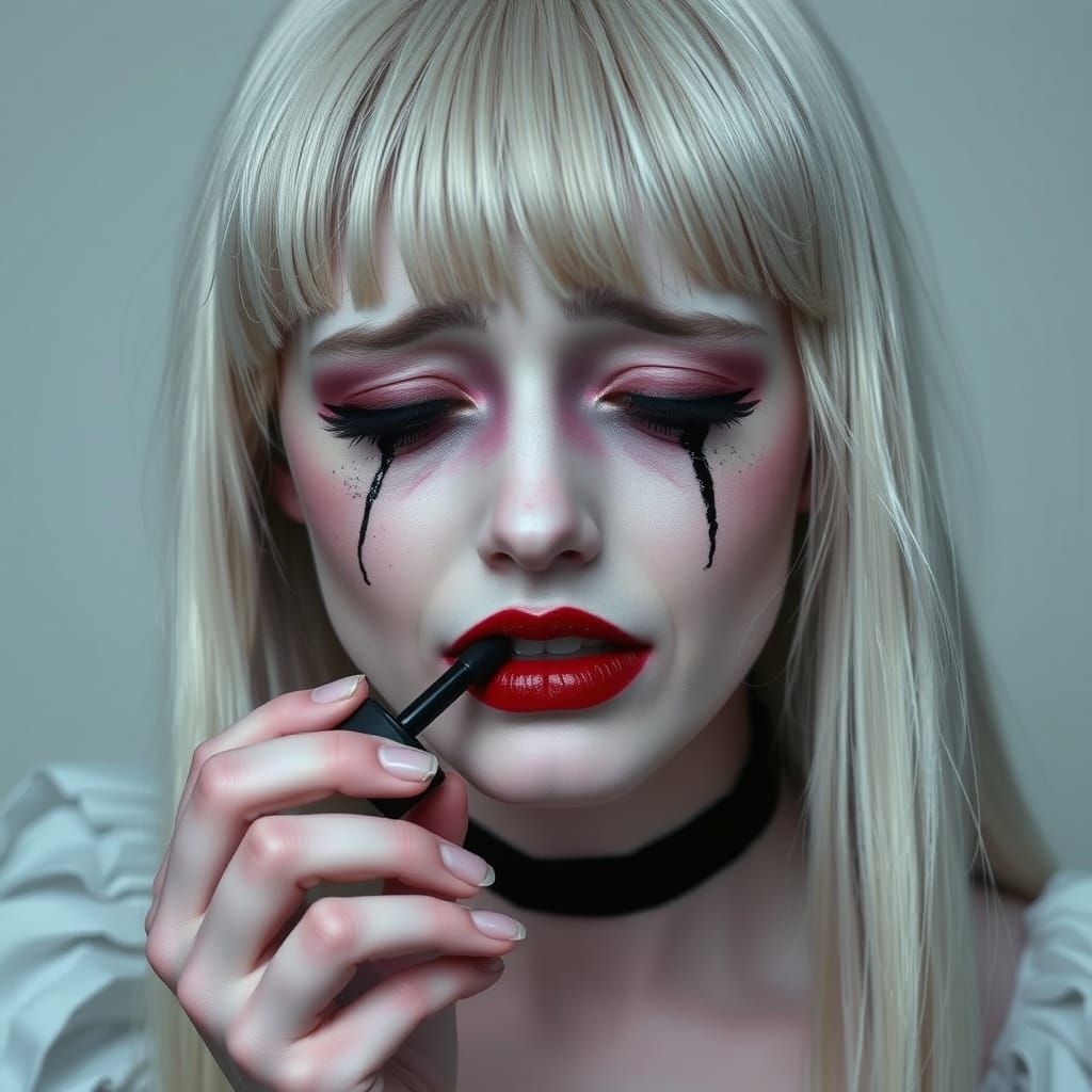 Crying Cosplay Girl with Smeared Mascara