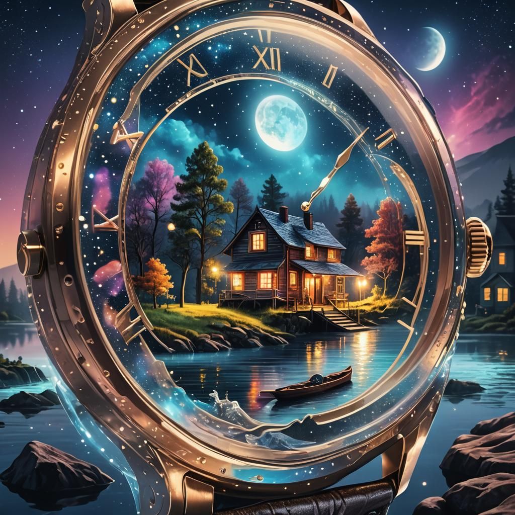 Surreal Cosmic Watch with Night Sky Illustration