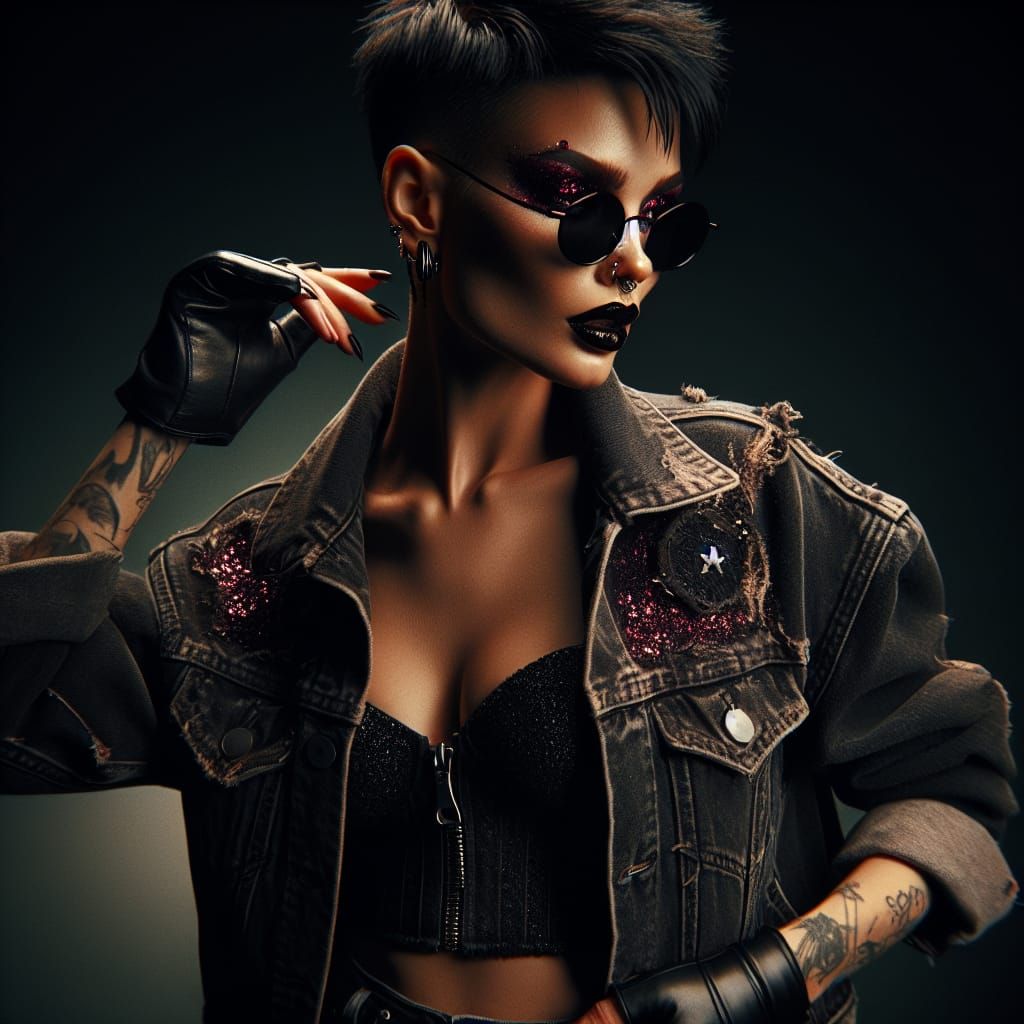 Goth-Punk Woman in Film Noir Style