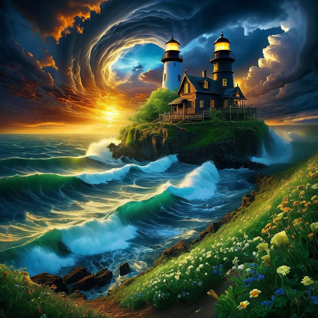 Kinkade's Inspired Lighthouse Landscape