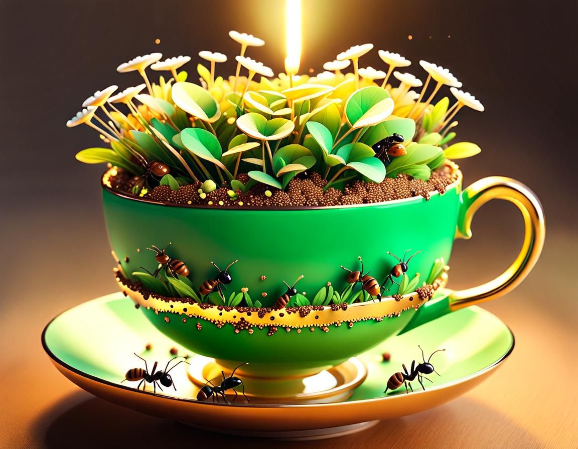 Ant World in Teacup: Whimsical Illustration
