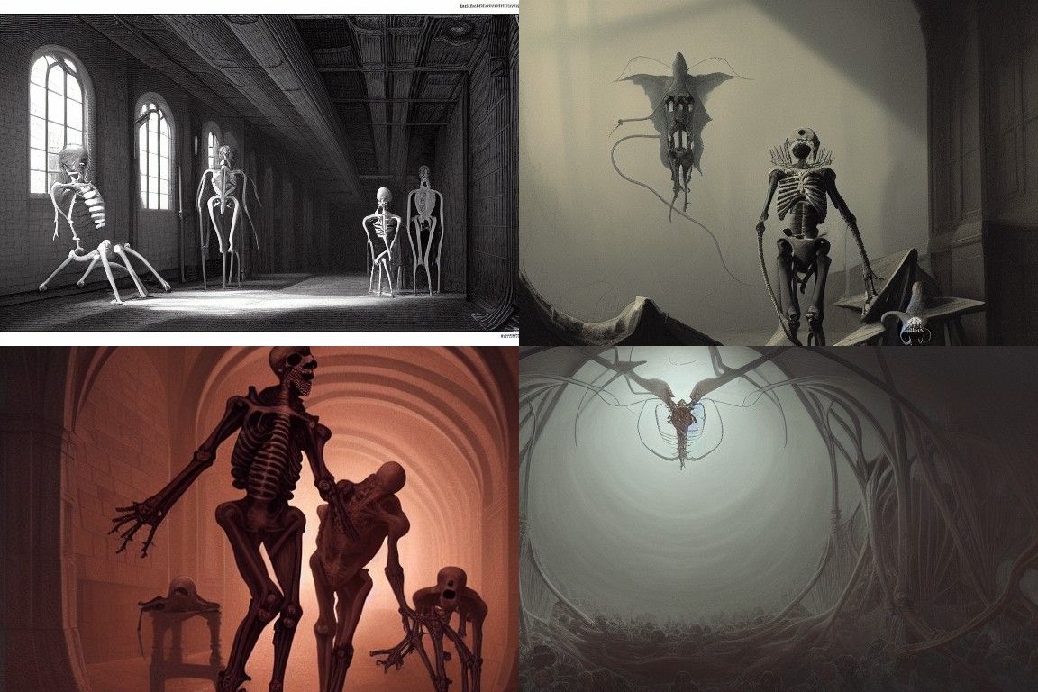 Medical Horror: Evil Nurse Skeleton in Doré Style