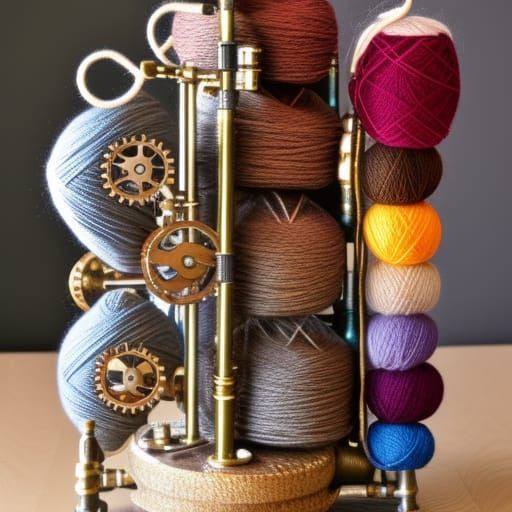 Steampunk Engine Interwoven with Yarn