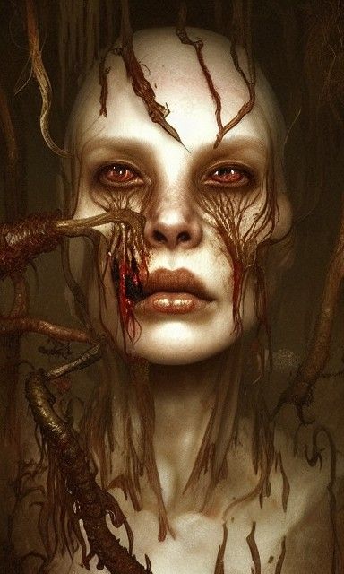 Disturbing Fungus Woman Portrait in Horror Art Style