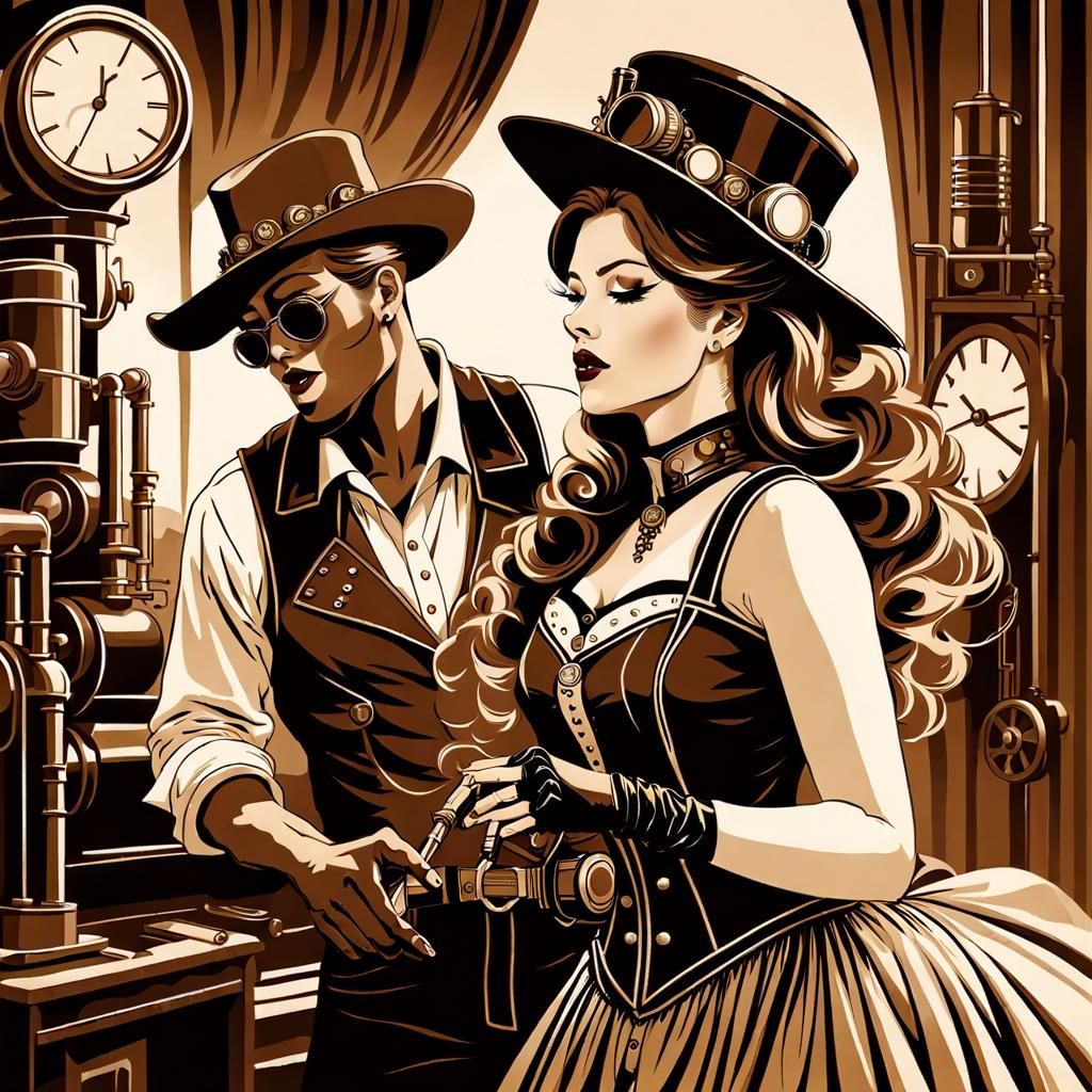 Steampunk Saloon Girl's Sepia-Toned Heist