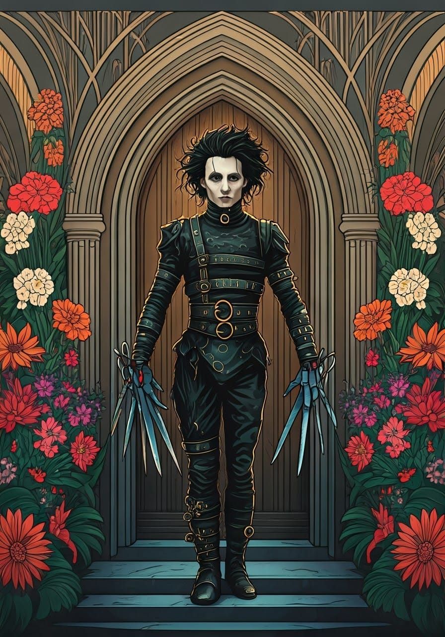 Art Deco Edward Scissorhands in Flower Garden
