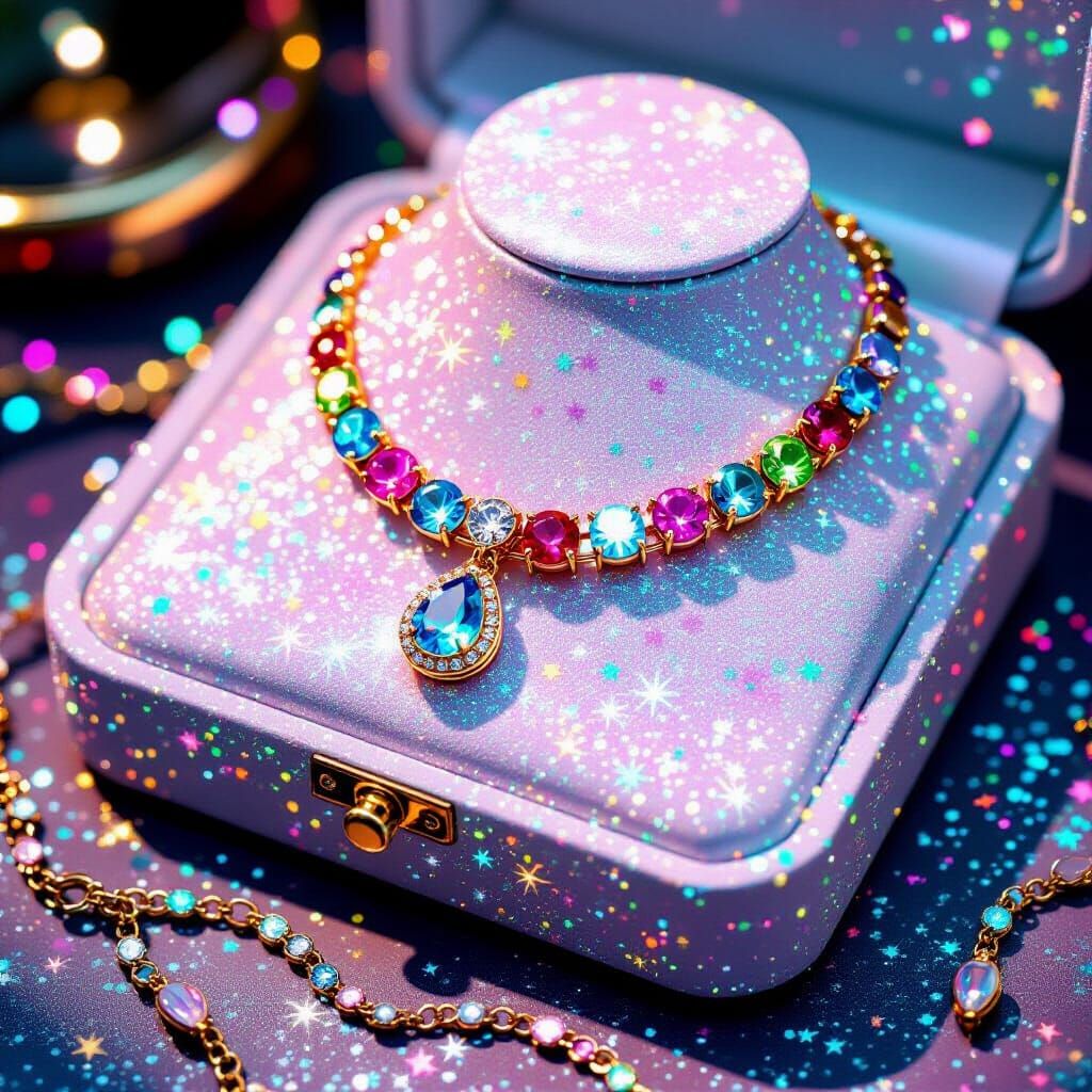 Neon Glitter Jewelry Display in a Case