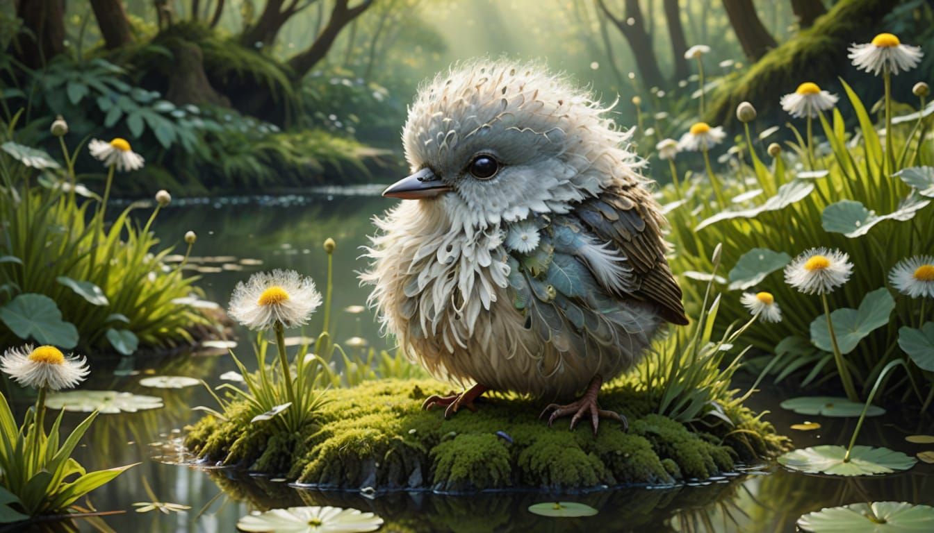 Surreal Whimsy Bird in a Forest Glade
