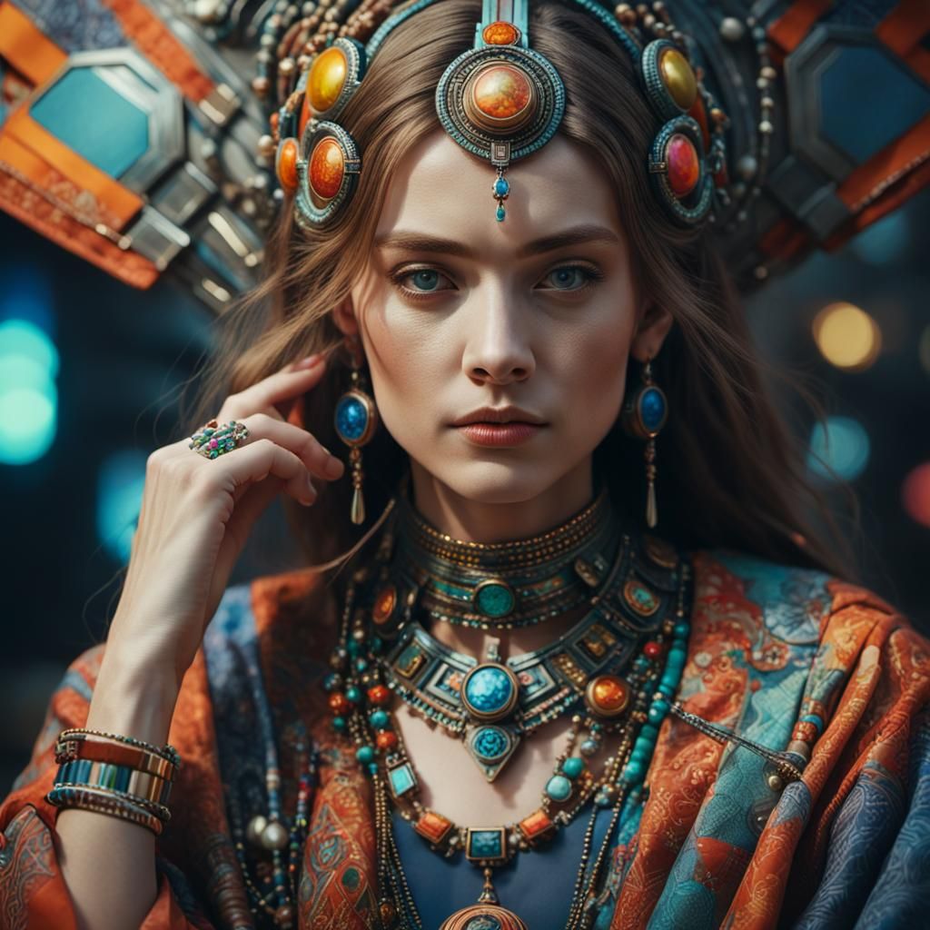 Gorgeous Woman in Futuristic Cyberpunk Portrait