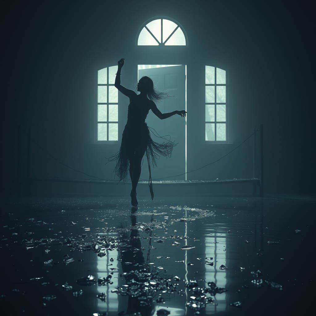 Surreal Scene of Resilient Dancer Amidst Desolation in Soft,...