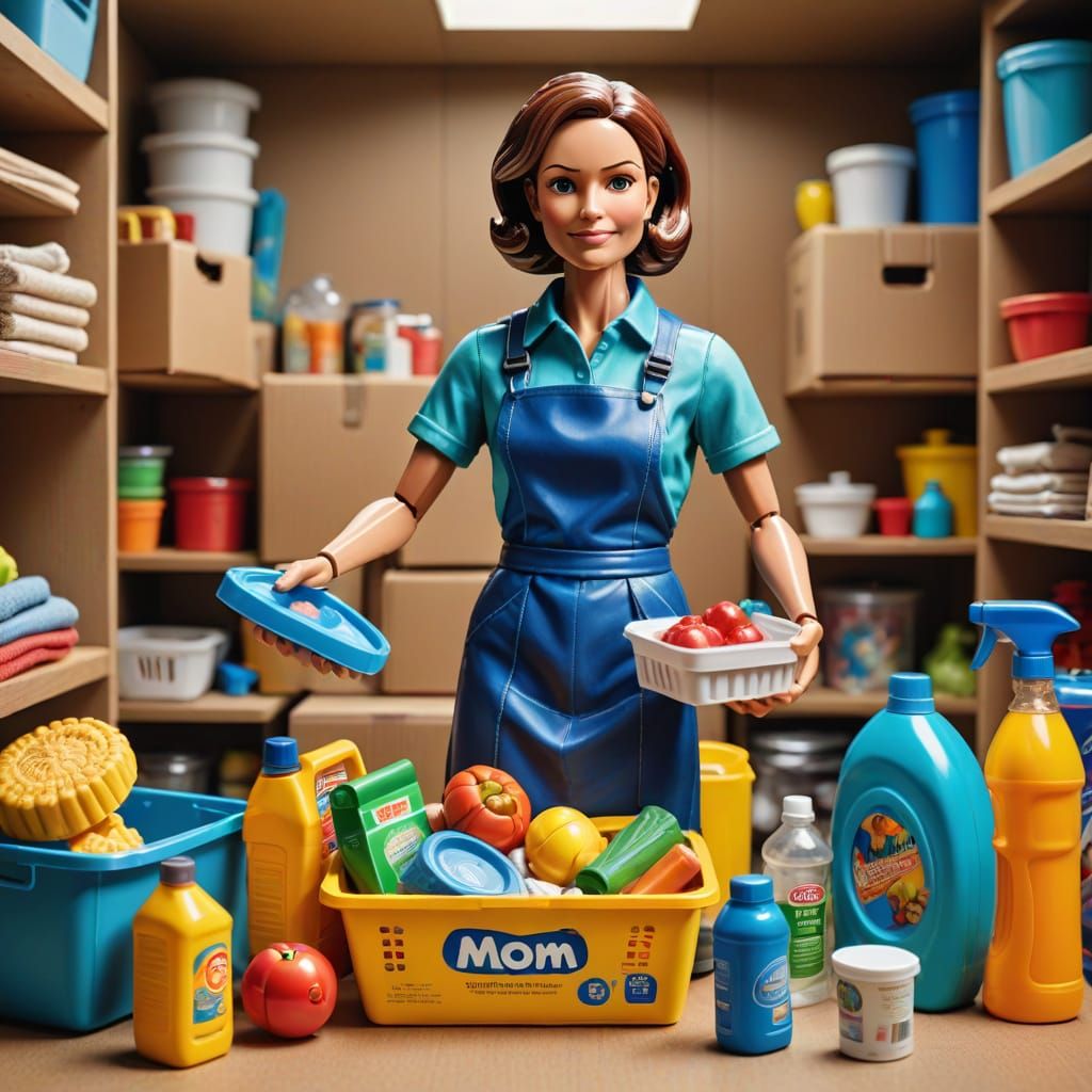 Mom as a Hyper-Realistic Action Figure Toy in Colorful Packa...