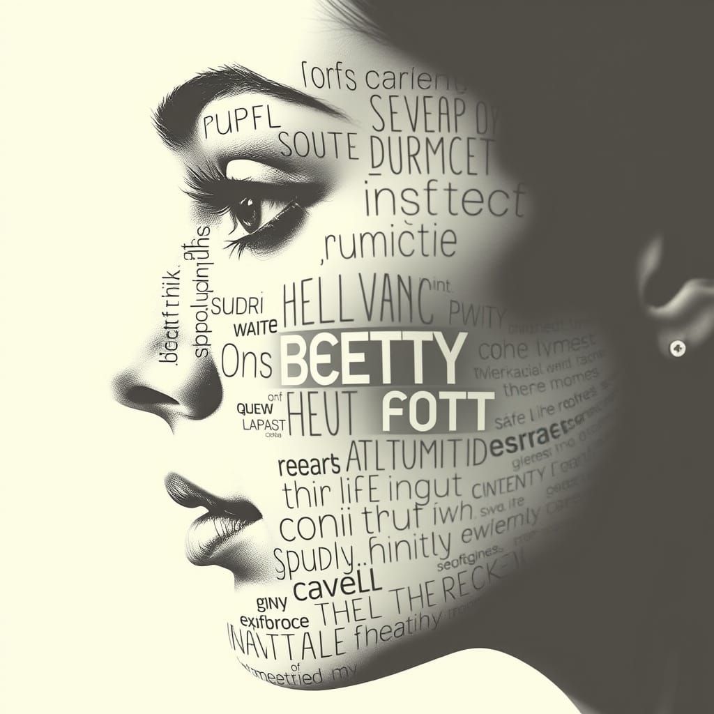 Words Form Woman's Face in Black and White Optical Art