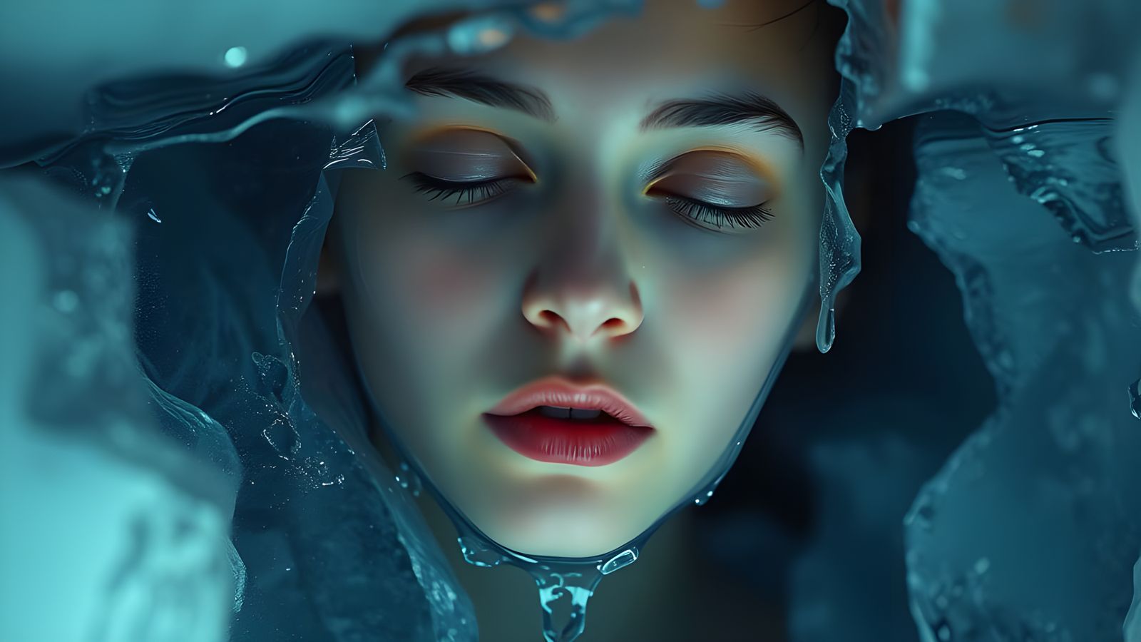 Ethereal Portrait in Melting Ice Wonderland