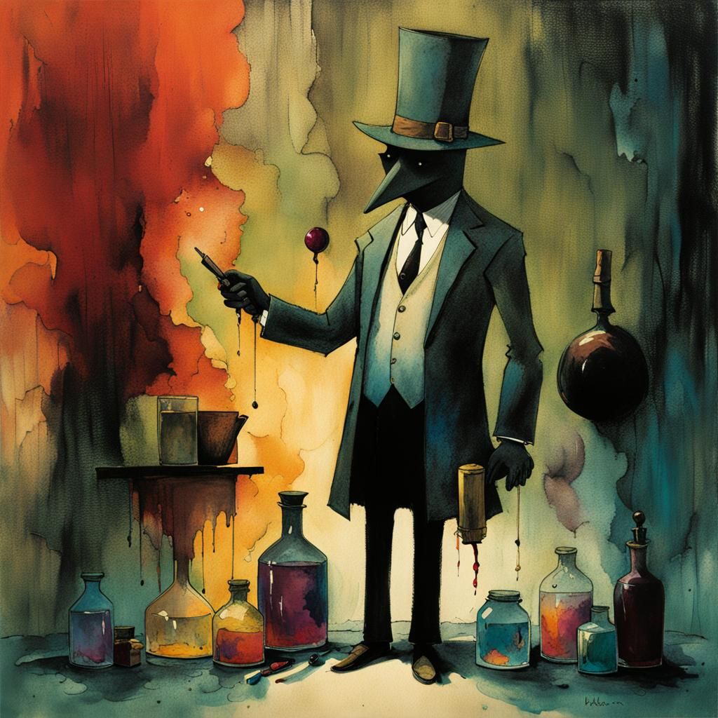 Shadowy Attorney: Alcohol Ink Concept Art