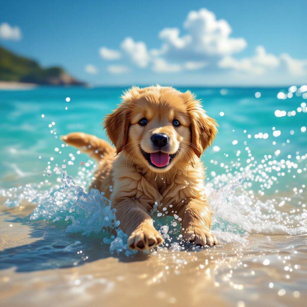 Cute Puppy Paddling in Turquoise Ocean