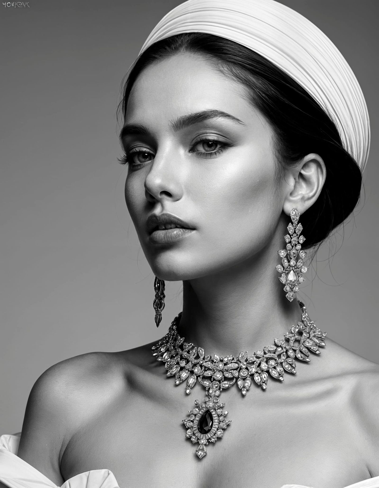 Avant-Garde Glamour: High Fashion Black and White Portrait