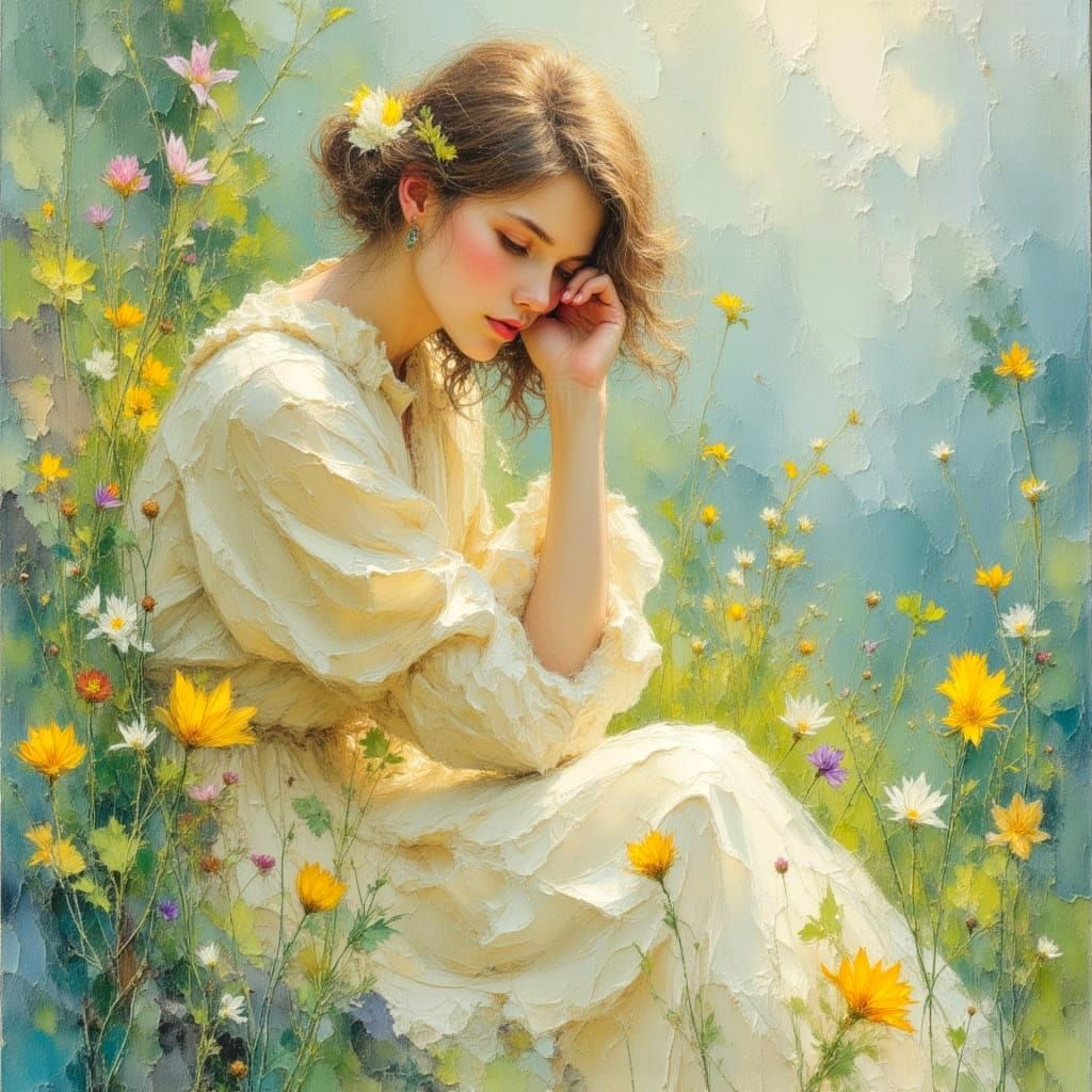 Pastel Landscape with Impasto Oil Painting Texture