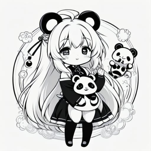 Chibi Panda Coloring Page Line Art