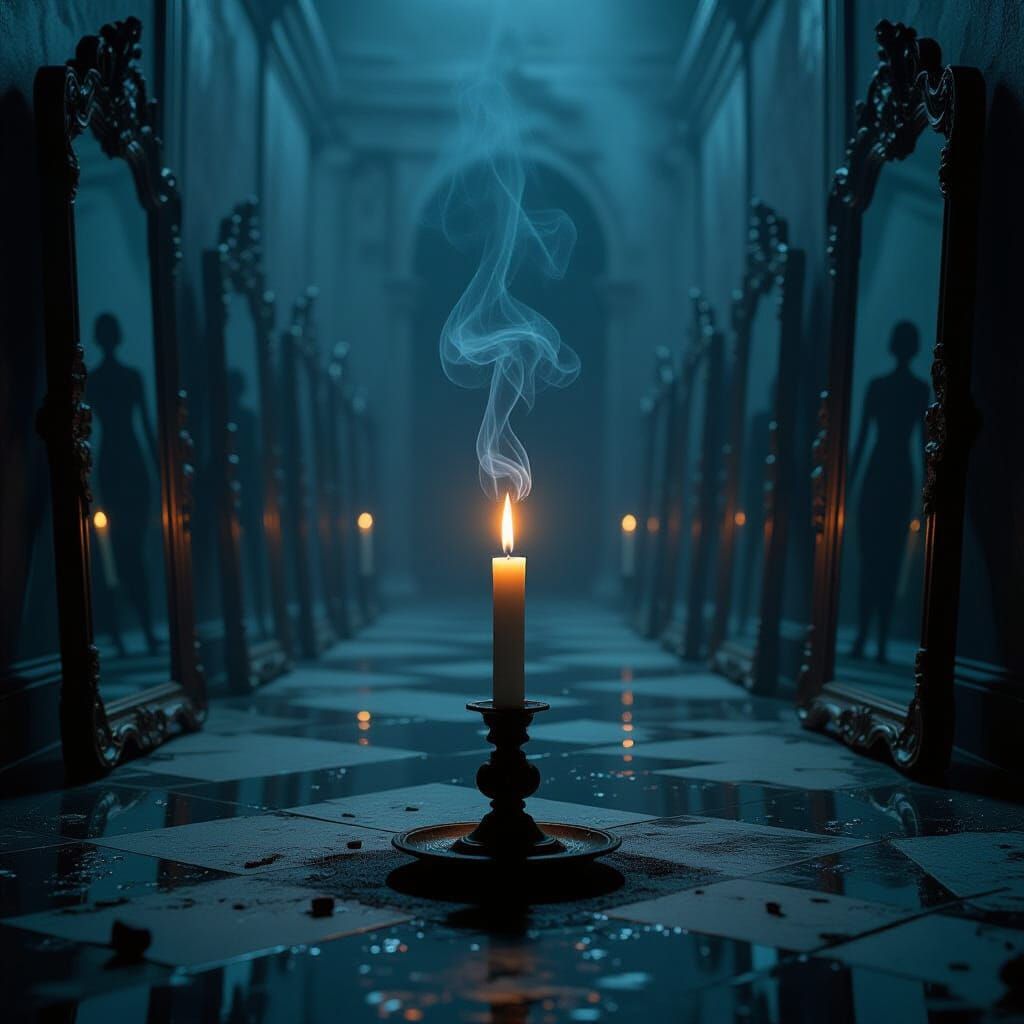 Candle in Shattered Mirror Hall: Dark Romanticism
