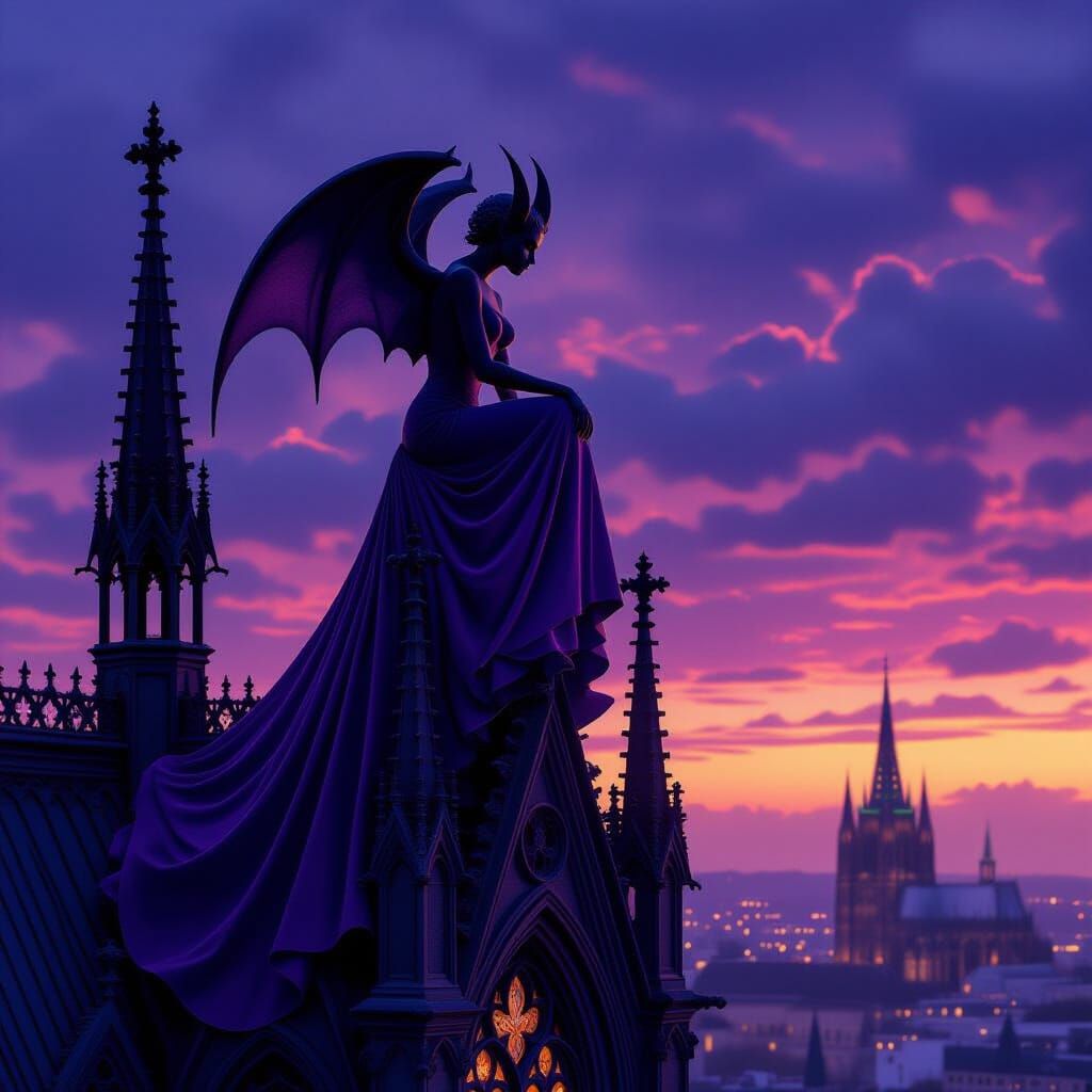 Gargoyle Transforms into Fashion Model on Cathedral Spire