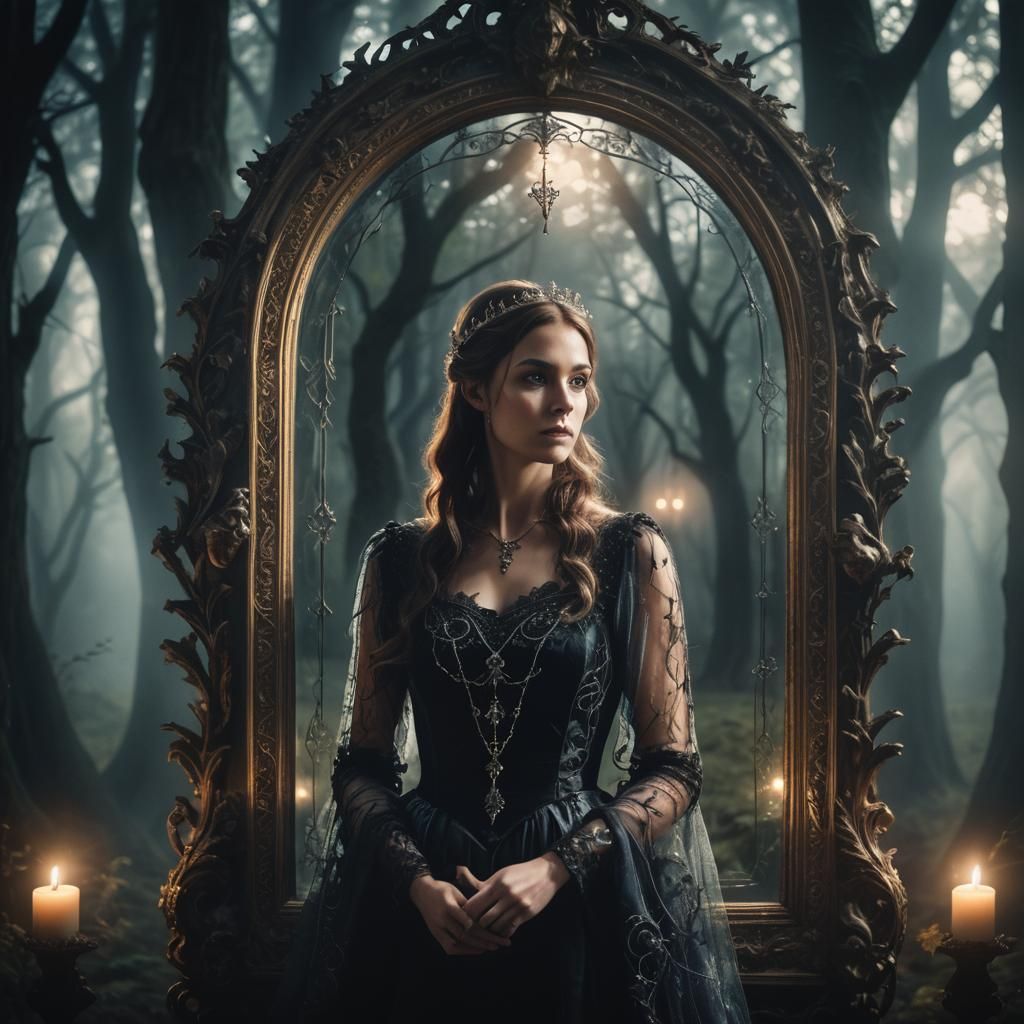 Mystical Reflection in Gothic Enchanted Mirror
