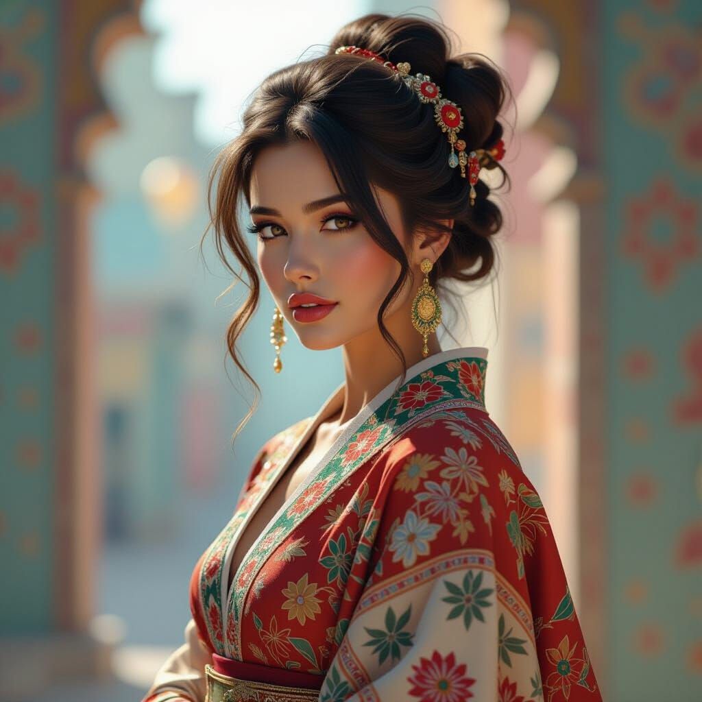 Hyperrealistic Portrait of Mika with Vibrant Backdrop