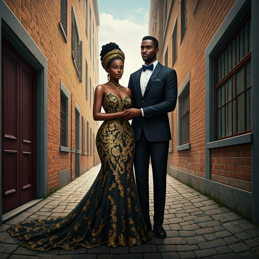 Ghanaian and Jamaican Wedding in Hyperrealistic Splash Art