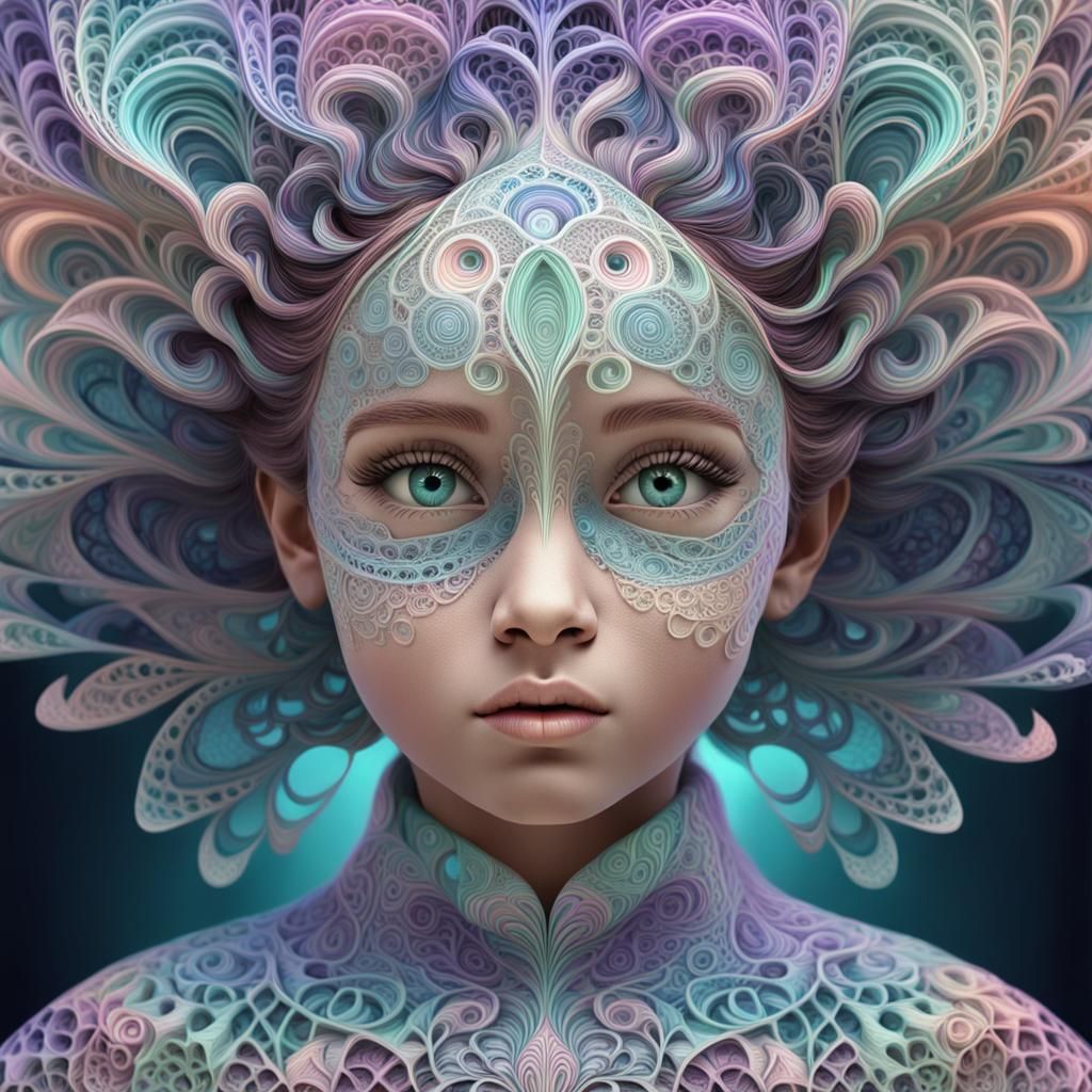 Little Girl in Vibrant Fractal Patterns