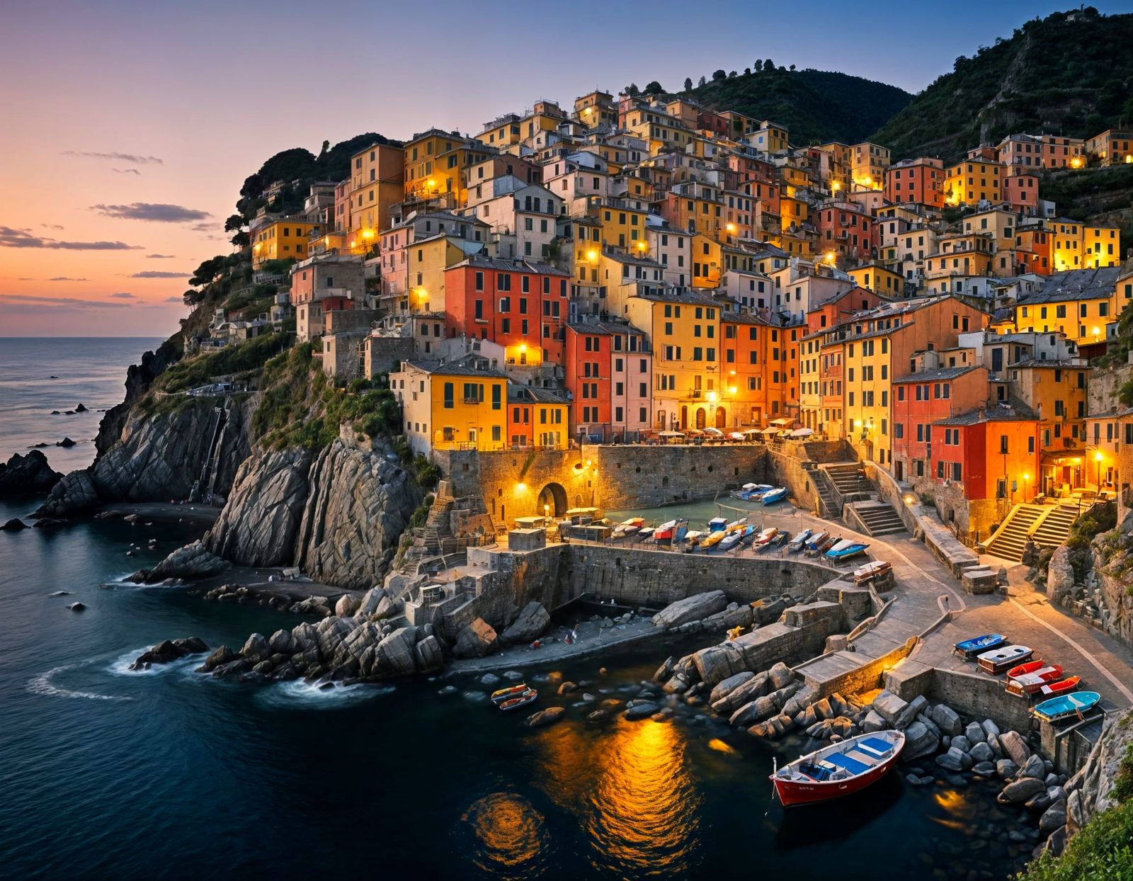 Cinque Terre Village at Dusk: Italian Riviera Charm