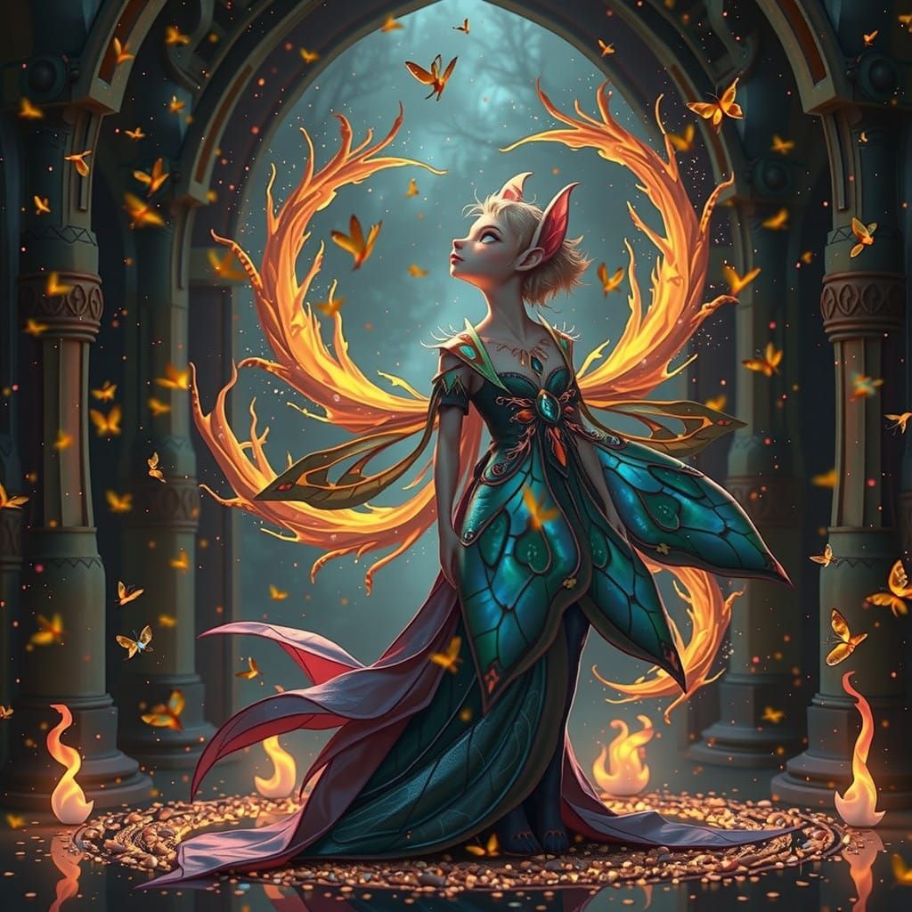 Mystical Firefly Amidst Whirling Flames