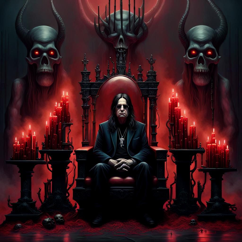 Gothic Throne Scene with Figure and Skulls