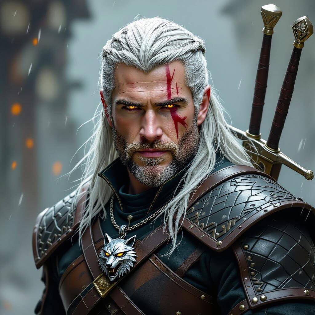 Geralt of Rivia in Dark Fantasy Style