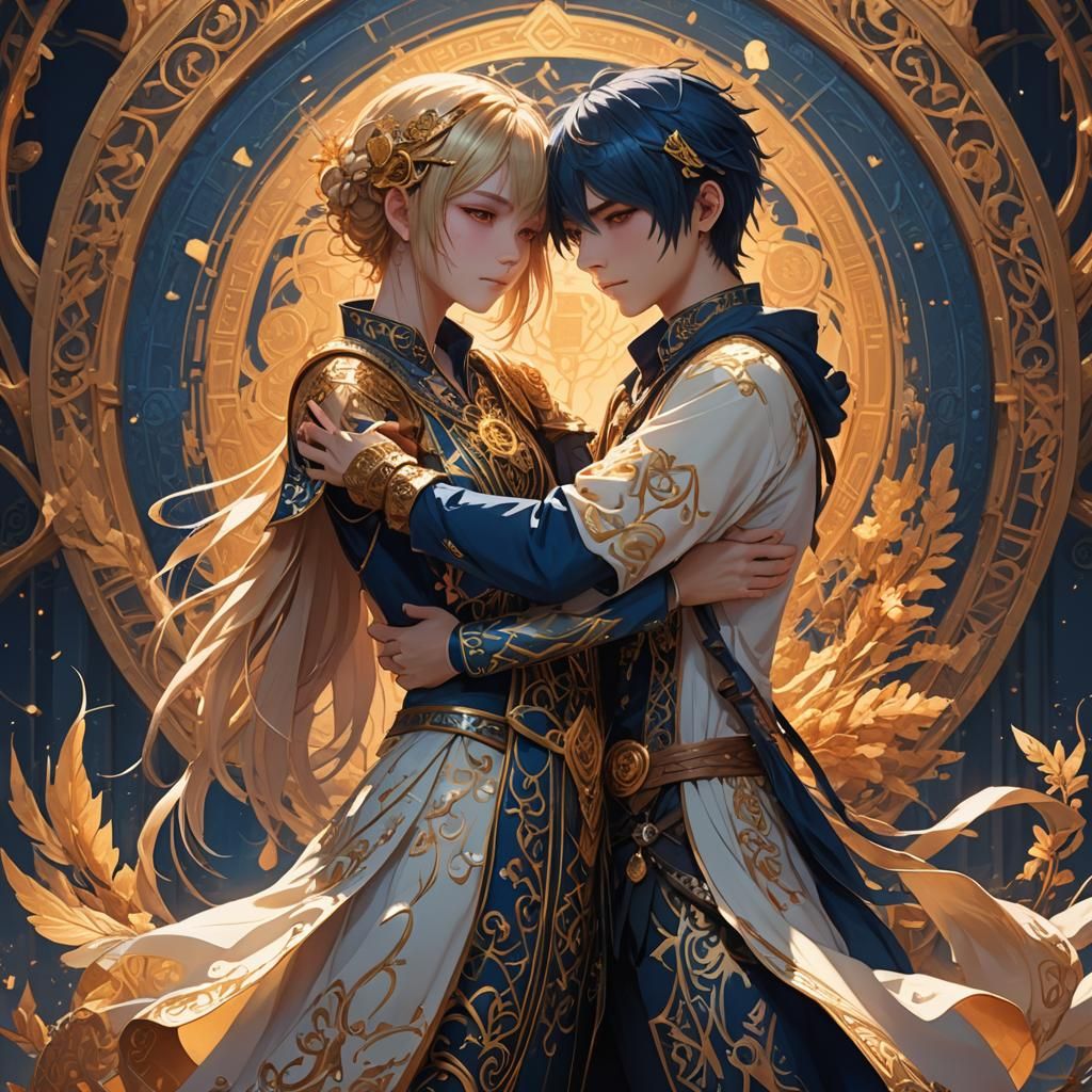 Emo Anime Couple Embrace in Fantasy Art