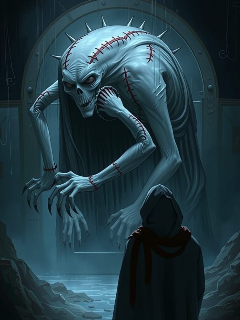 Menacing Three-Headed Monstrosity in Gothic Horror Style