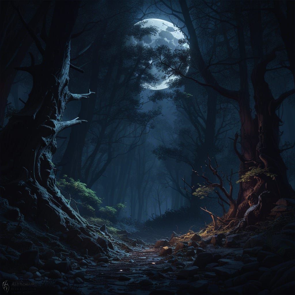 Moonlit Forest in Dark Fantasy Concept Art