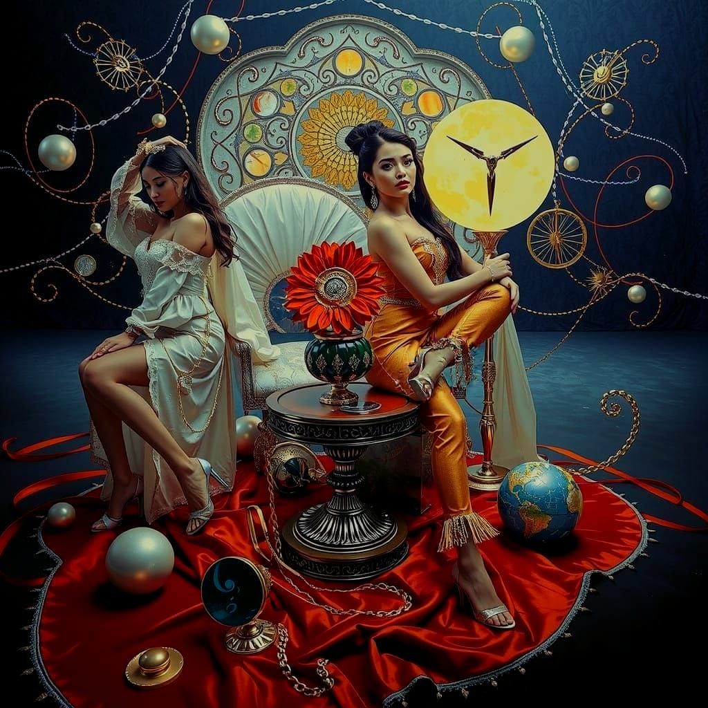 Glamorous Women in Luxurious Surreal Environment