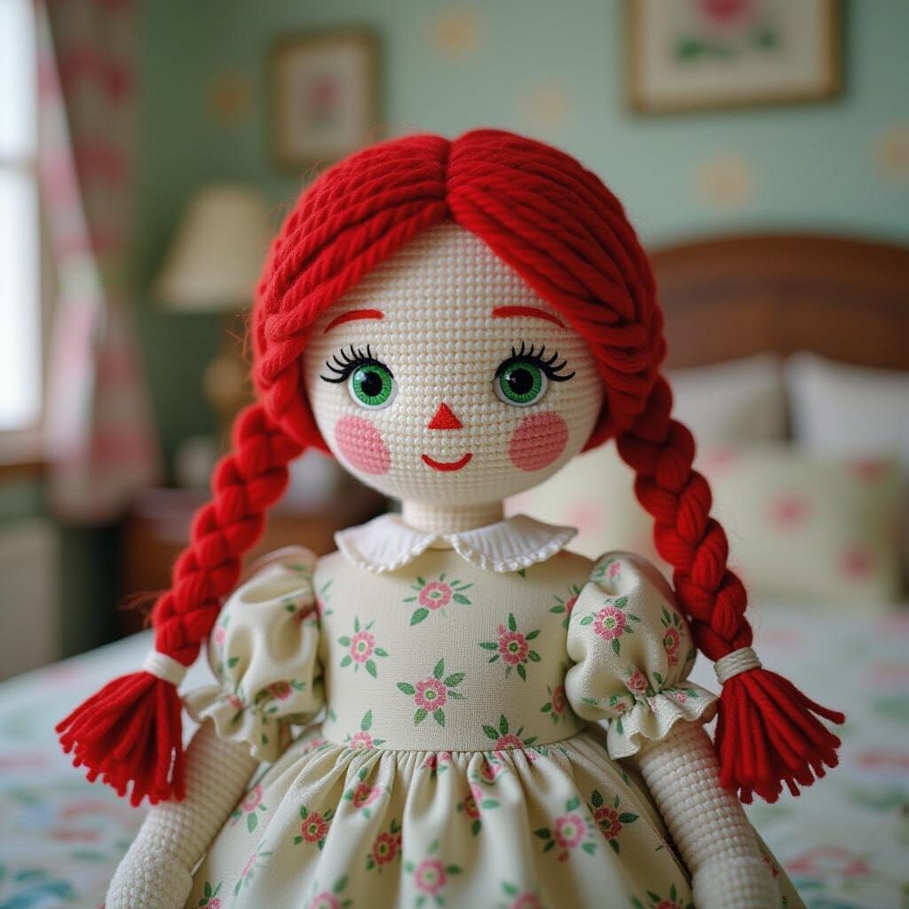 Cute Raggedy Doll with Red Braids