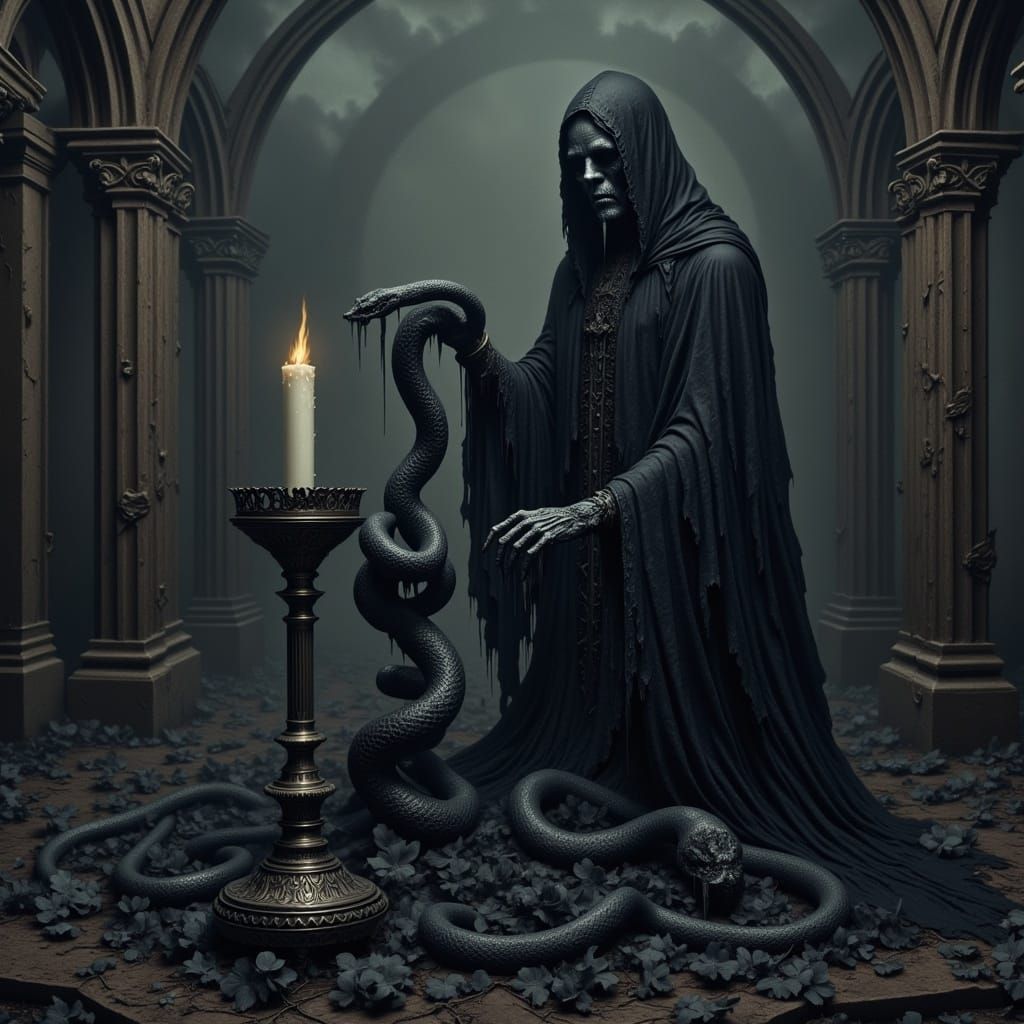 Victorian Metal Ghost with Snake and Candle