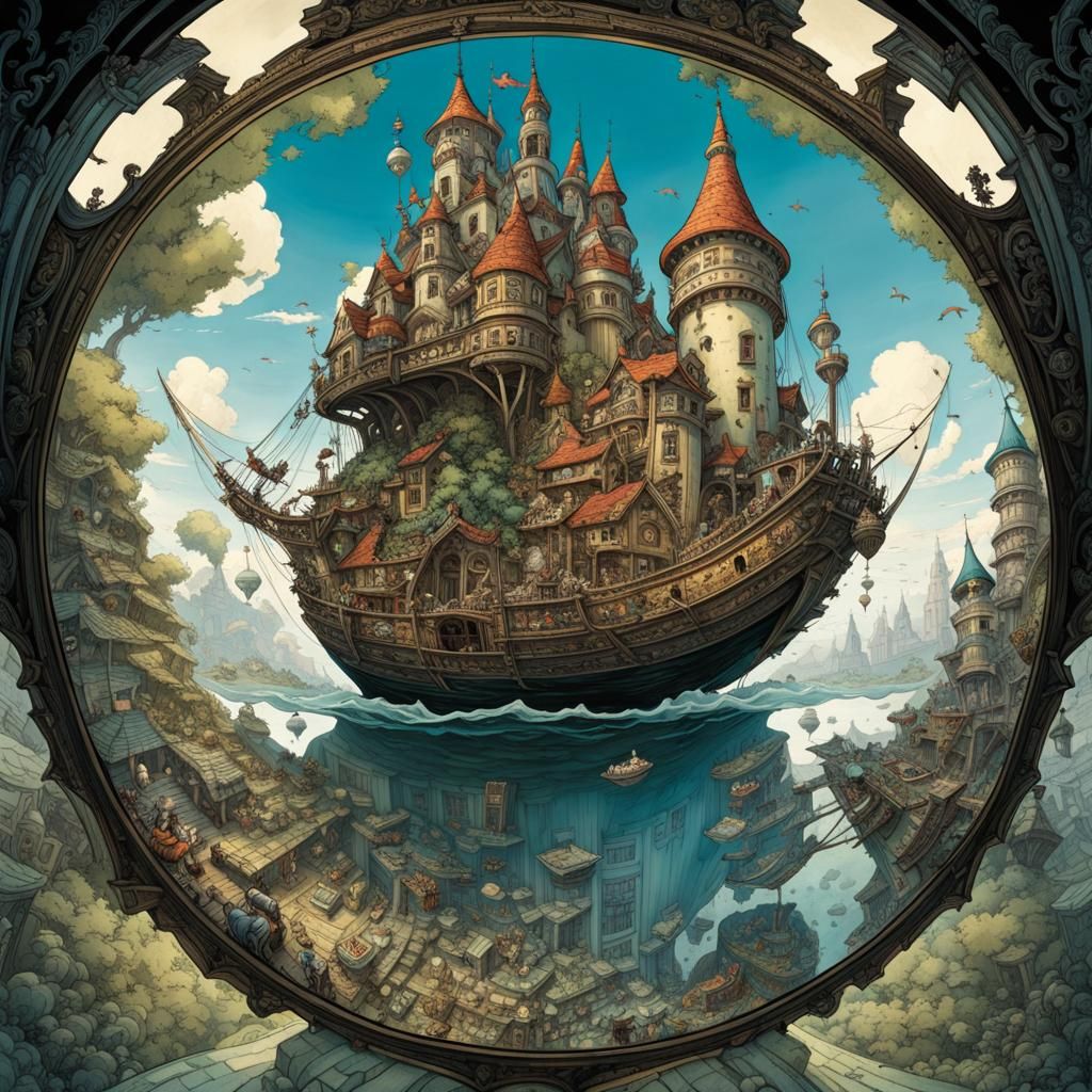 Topsy-Turvy Fantasy World in Detailed Illustration