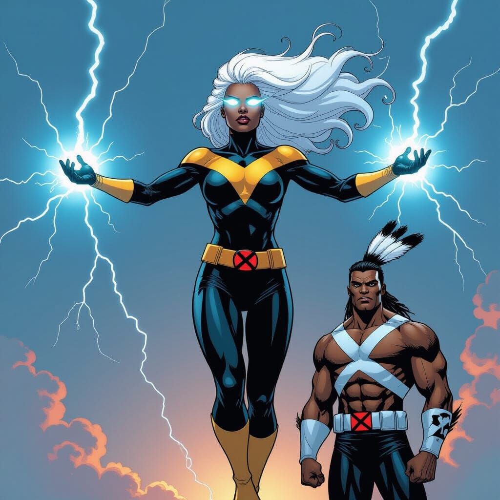 Storm and Forge Summon Lightning in Comic Book Style