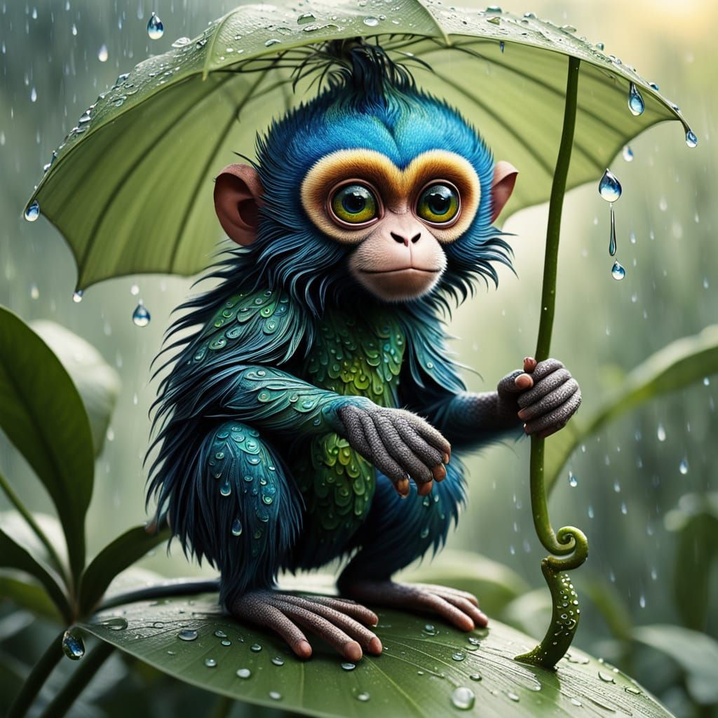 Whimsical Monkey in a Dreamlike Morning Scene