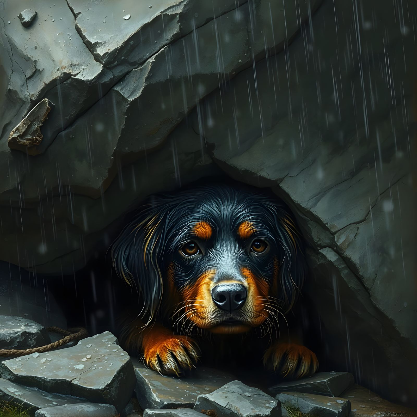 Canine Refuge in a Rocky Mountain Storm
