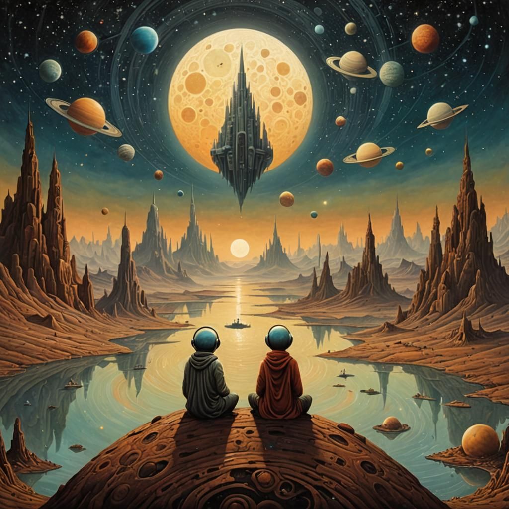 Exoplanet Aliens Meditating in Whimsical Maximalist Style