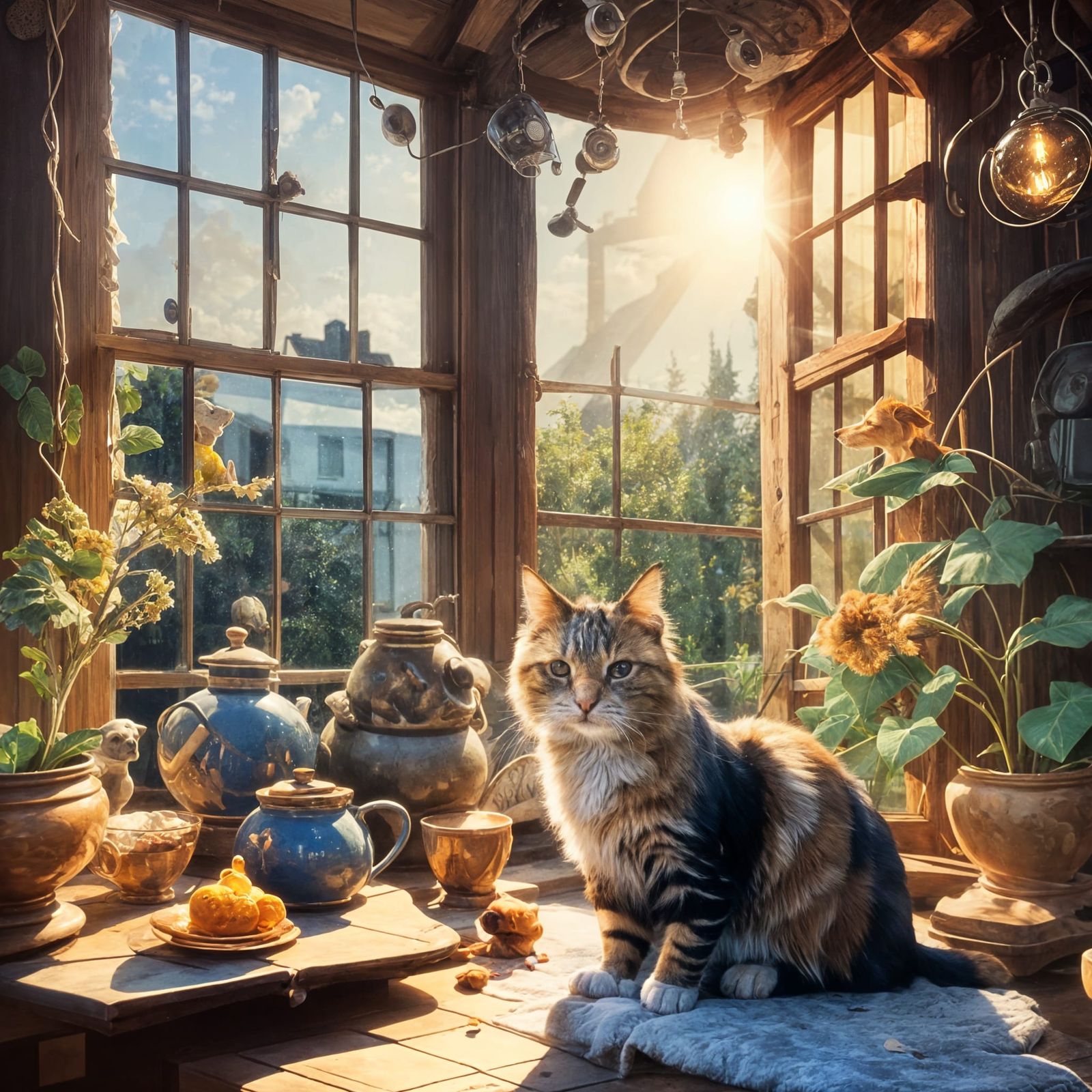 Surreal Feline Portrait in Warm Beige Tones