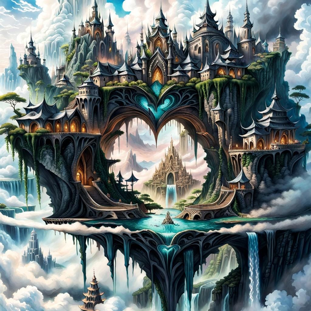 Floating Alien City Kingdom on Cloud Island