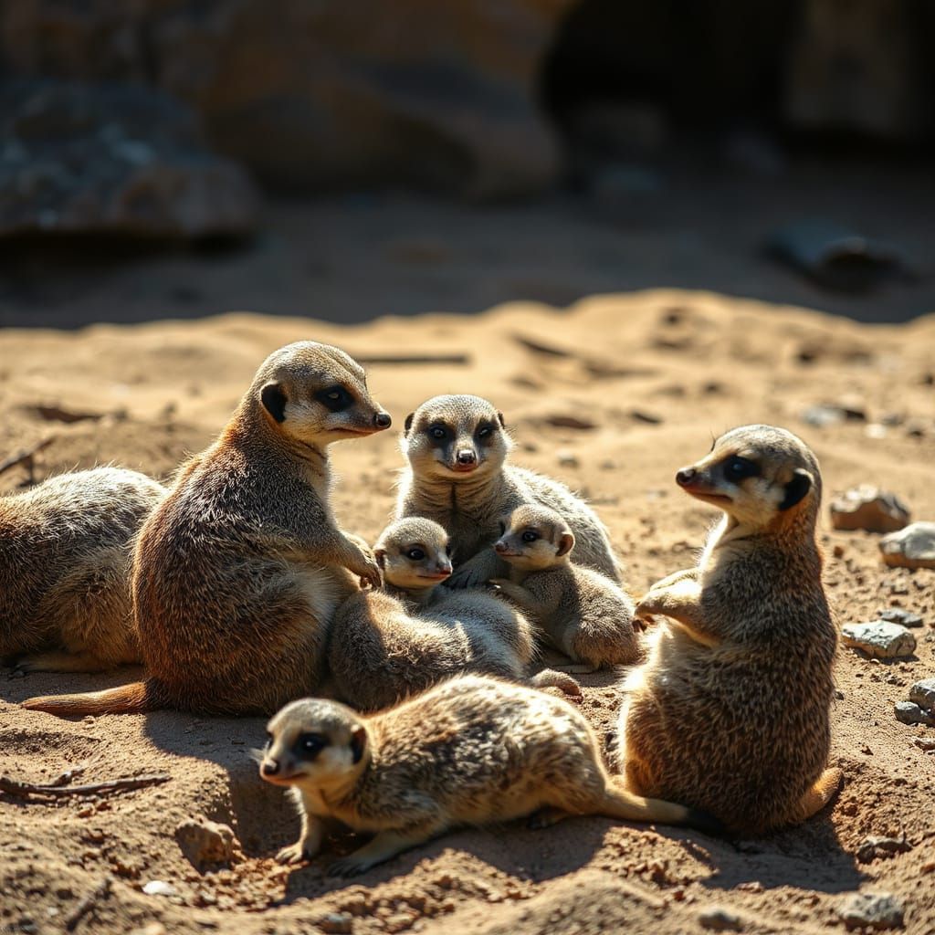 Hyperrealistic Meerkat Playgroup in Cinematic Lighting