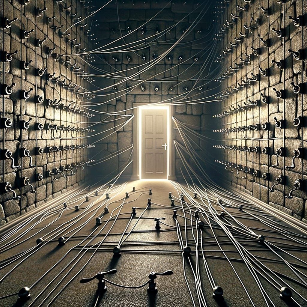 Suspenseful Room with Levers and Tripwires